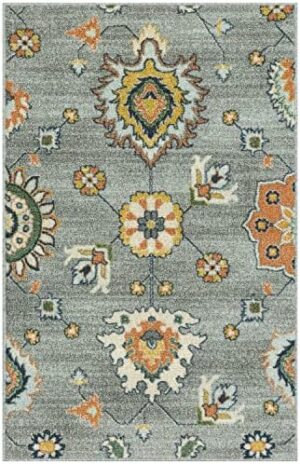 Maples Rugs Fleur Contemporary Motif Kitchen Rugs Non Skid Accent Area Carpet [Made in USA], Radiant Grey, 2'6 x 3'10