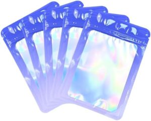 Millefiore Resealable Mylar Pouch Pen Bags Great for Office Home Party Favor Food Storage Cookies Sample Jewelry Snack (100PCS, Purple and Blue Color, 4 x 6 inch)