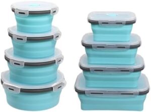 Modern-Depo Set of 8 Collapsible Lunch Box Set Silicone Food Storage Containers with Lids, Portable Expandable Bowls-Travel-Friendly Foldable Folding Food Storage Box, 4PCS Round Shape & 4PCS Square