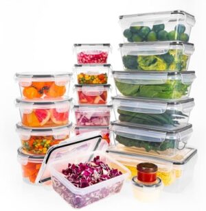 Moretoes 54pcs Airtight Food Storage Containers with lids, 27 Snap Lids and 27 Nesting Containers Plastic Stackable Containers with Labels for Kitchen, Refrigerator Organization, BPA Free, Diswasher