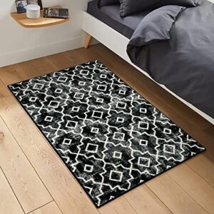 Moynesa Boho Moroccan Area Rug - 2x3 Modern Geometric Entryway Rug Kitchen Sink Rugs and Mats Non Skid, Washable Summer Indoor Doormat Soft Black Small Bathroom Rug for Front Door Laundry Bedside