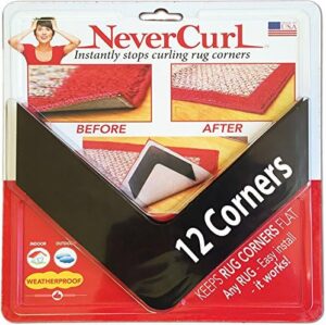 NeverCurl Best V Shape Design Rug Corner Gripper to Instantly Stops Rug Corner Curling - Safe for Wood Floors - For Indoor & Outdoor Rugs - Carpet Tape / Rug Tape - Not An Anti-Slip Pad - Rug Grip