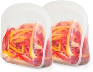 OTB Set of 2 Stand Up & Reusable Silicone Storage Bag, Silicone Food Storage Container, Leak-free, Microwave and Dishwasher Safe, BPA FREE Freezer Bags, Reusable Sandwich Bags Clear