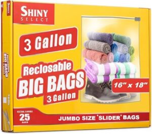 [ PACK OF 25 ] X-Large 3.5 Gallon Big Freezer Food Storage Bags with Resealable Slider Closure, for Storage & Moving Organization 16" x 18" Clear (Slider)