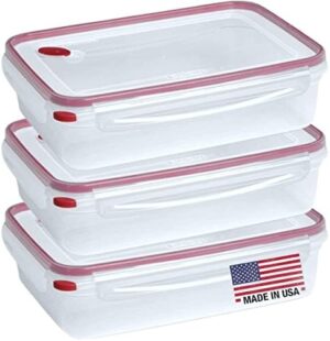 Plastic Food Storage Containers With Lids - Large 16 Cup (128 Oz) Airtight Container Box For Food Storage, Freezer, Microwave And Dishwasher Safe, Steam Vent Lids, BPA-Free - Made In USA - 3 Pack