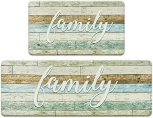 ROSMARUS Kitchen Rug Set of 2, Anti Fatigue Kitchen Mats Non Skid Waterproof Kitchen Rugs Cushioned Farmhouse Comfort Standing Kitchen Mats for Floor (17"x30"+17"x47", Beige Family)