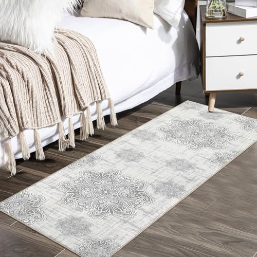 ROYHOME Runner Rug 2x6 Vintage Medallion Hallway Rug Washable Rug Non Slip Distressed Carpet Runners Laundry Throw Rugs for Kitchen Laundry Room Hallway, Grey