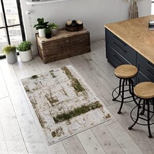 RUG BRANCH Vogue Contemporary Abstract Green Beige Indoor Doormat Rug for Living Room, Bedroom, and Kitchen, Accent Rug - 3' x 5' (2'8" X 4'8")