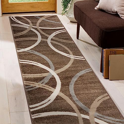 Rugshop Modern Wavy Circles Design Runner Rug 2' x 7' 2" Brown