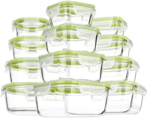 S SALIENT Airtight Meal Prep Containers for Food Storage [24 Piece] Leak Proof, Glass Bento Boxes for Lunch (12 lids & 12 Containers)