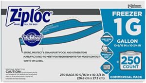 SC Johnson Professional Ziploc Freezer Bags, For Food Organization and Storage, Double Zipper, Gallon, 250 Count