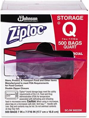 SC Johnson Professional Ziploc Storage Bags, For Food Organization and Storage, Double Zipper, Quart, 500 Count