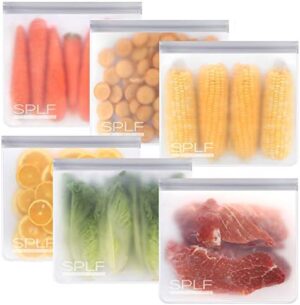 SPLF BPA FREE Reusable Storage Bags Dishwasher Safe, 6 Pack Reusable Gallon Freezer Bags, Extra Thick Leakproof Silicone and Plastic Free for Marinate Meats, Cereal, Sandwich, Snack, Travel Items