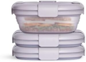 STOJO Collapsible Sandwich Box 3 Set- Translucent Lilac, 24oz - Reusable Food Storage Container - To-Go Travel Silicone Bowl for Hot and Cold Food - for Meal Prep, Lunch, Camping and Hiking