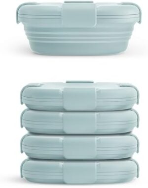 STOJO Collapsible Sandwich Box 5 Set - Aquamarine, 24oz - Reusable Food Storage Container - To-Go Travel Silicone Bowl for Hot and Cold Food - Lunch, Camping and Hiking - Dishwasher Safe