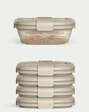 STOJO Collapsible Sandwich Box 5 Set- Translucent Oat, 24oz - Reusable Food Storage Container - To-Go Travel Silicone Bowl for Hot and Cold Food - for Meal Prep, Lunch, Camping and Hiking