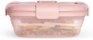 STOJO Collapsible Sandwich Box - Translucent Carnation Pink, 25oz - Reusable Food Storage Container - To-Go Travel Silicone Bowl for Hot and Cold Food - for Meal Prep, Lunch, Camping and Hiking