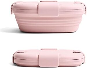 STOJO Collapsible Sandwich Box – Carnation Pink, 24oz - Reusable Food Storage Container - To-Go Travel Silicone Bowl for Hot and Cold Food - for Meal Prep, Lunch, Camping and Hiking - Dishwasher Safe