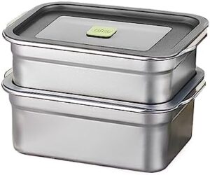 SUBRON 2Pcs Stainless Steel Food Storage Containers with Airtight Lids Set, Stackable Leak Proof Metal Lunch Bento Box Dishwasher & Freezer Safe (51+64oz