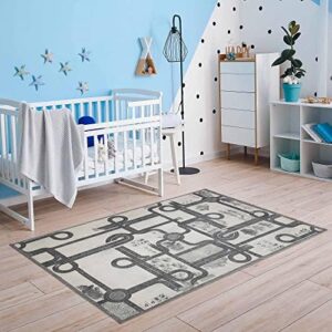 SUPERIOR Kids Indoor Area Rug, Country Road Floor Decor for Kids Bedroom Decorations, Colorful Throw, Play Room, Nursery Bedrooms, Cute, Soft, Washable Rugs 3ft x 5ft - CTRD - Ivory