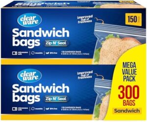 Sandwich Bags - 300 Count, Resealable Plastic Food Storage Bags For Lunch, Small Snacks - Reusable Zipper Lock Containers for Fruit, Veggies - Freezer & Microwave-Safe, Strong Seal - 2 Boxes