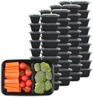 Sports Festival Meal Prep Containers Microwave Safe 36 Pack 2 Compartment with Lids, Food Storage Containers Reusable, Stackable Bento Box, BPA Free, Freezer, Dishwasher Safe (32 oz)