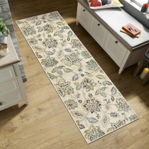 Superior Indoor Large Area Rug for Hallways, Entry, Office, Living/Bedroom, Hardwood, Tile, Floor Cover, Carpet Cover, Modern Farmhouse Floral Decor, Jacobean Collection, 2' 7" x 6', Multi-Colored