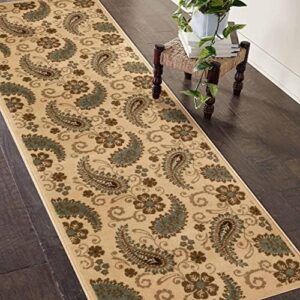 Superior Indoor Runner, Jute Backing, Vintage Farmhouse Paisley Floral, Ideal for Entryway, Living Room, Kitchen, Bedroom, Hallway, Floor Cover, Parkway Collection, 2' 7" x 8', Beige