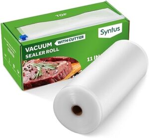 Syntus 11" x 150' Food Vacuum Seal Roll Keeper with Cutter Dispenser, Commercial Grade Vacuum Sealer Bag Rolls, Food Vac Bags, Ideal for Storage, Meal Prep and Sous Vide