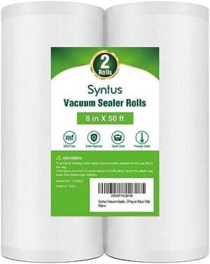 Syntus Vacuum Sealer Bags for Food, 2 Rolls 8" x 50' Commercial Grade Bag Rolls, Food Vac Bags for Storage, Meal Prep or Sous Vide