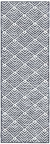 TOWN & COUNTRY EVERYDAY Walker Modern Stripe Everwash™ Washable Multi-Use Decorative Rug, Tufted Kitchen Runner Rug, Low-Profile Door Mat, Bath Rug with Non-Slip Backing, Navy Blue, 24"x72"