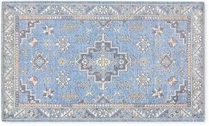 TOWN & COUNTRY LUXE Livie Forever Vintage Everwash™ Washable Multi-Use Decorative Rug, Kitchen Rug, Low-Profile Door Mat, Bedroom Rug and Dorm Room Rug with Non-Slip Backing, Blue/Ivory, 24"x40"