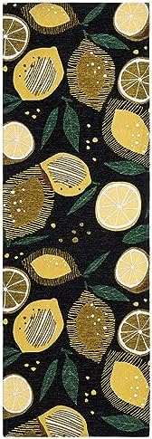 TOWN & COUNTRY LUXE Livie Fresh Lemon Everwash™ Washable Multi-Use Decorative Rug, Kitchen Runner Rug, Low-Profile Door Mat, Bedroom Rug and Dorm Room Rug with Non-Slip Backing, Black, 24"x72"