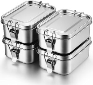 Umigy 4 Pcs Stainless Steel Bento Box 550ml Metal Lunch Box Food Storage Containers Metal Lunch Container, Lockable Clips to Leak Proof, Reusable Dishwasher Safe Lunch Snack Boxes for Work, School