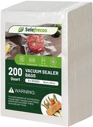 Vacuum Sealer Bags, 200 Quart BPA Free 8x12 Inch Vacuum Seal Bags for Food Saver, Seal a Meal, Weston. Heavy Duty Commercial Grade Vacuum Food Storage Bags for Sous Vide Freezer Vac Storage Meal Prep