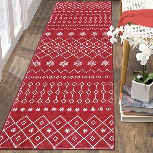 Vaukki Hallway Runner Rug, Christmas Shaggy Soft Laundry Rug Runner, Non Slip Entryway Runner Mat, Washable Farmhouse Kitchen Area Carpet for Bathroom, Entryway and Bedroom (Boho)