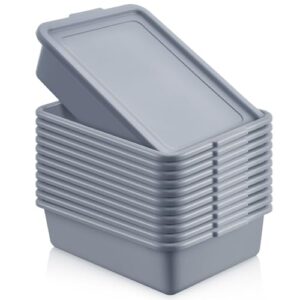 Vesici 12 Pcs Meat Tub 13 L Bus Tubs Plastic Boxes with Lids and Handles Commercial Food Storage Containers for Washing Dishes Storing Food Mixing Ingredients, Grey