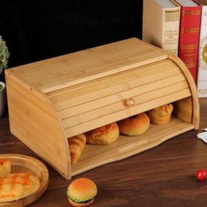 YSMLE Bamboo Bread Box, Large Natural Bamboo Roll Top Bread Box for Kitchen counter, Food Storage Container, Modern Farmhouse Style Bread Box, Bamboo wooden boxes