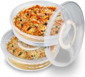 ZLMXXT 2 Pack 12 Inch Pie Containers With Lids and Handle, Reusable 2 Compartments Pizza box, Round Pie Carrier Leftover Pizza Keeper for Food Cake Cheesecake Tortilla Pastry,Clear Plastic Pie Covers