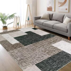 Zacoo Abstract Rug 5x8 Geometric Area Rugs for Bedroom Super Soft Indoor Modern Throw Rugs Non Slip Non Shedding Floor Carpet Low Pile Machine Washable Rugs for Dining Room Living Room Kitchen, Taupe