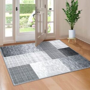 Zacoo Geometric Rug 2x3 Indoor Doormat Machine Washable Small Throw Rugs Ultra Soft Non Slip Kitchen Mat Indoor Modern Floor Carpet Non Shedding Entryway Mat for Bedroom Laundry Bathroom,2x3.2 Ft,Grey