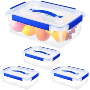 Ziliny 4 Pcs Large Food Storage Containers with Lid and Top Handle 5.5 L/ 22 Cups Clear Stackable Storage Container Tote Storage Bins Plastic Storage Box for Lunch Bread Cake Home Office Organization