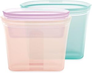 Zip Top Reusable Food Storage Bags | 3 Bag Set [Teal/Peach/Lavender] - 2 Sandwich, 1 Snack | Silicone Meal Prep Container | Microwave, Dishwasher and Freezer Safe | Made in the USA