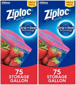 Ziploc Gallon Food Storage Bags, New Stay Open Design with Stand-Up Bottom, Easy to Fill, 75 Count (Pack of 2)