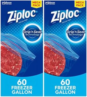 Ziploc Gallon Food Storage Freezer Bags, New Stay Open Design with Stand-Up Bottom, Easy to Fill, 60 Count (Pack of 2)