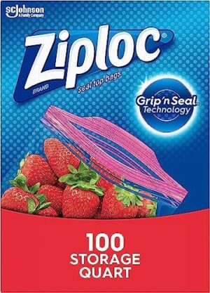 Ziploc Quart Food Storage Bags, Grip 'n Seal Technology for Easier Grip, Open, and Close, 100 Count