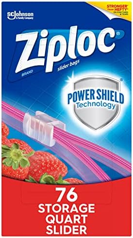 Ziploc Quart Food Storage Slider Bags, Power Shield Technology for More Durability, 76 Count