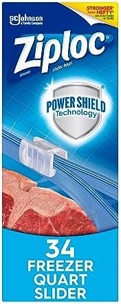 Ziploc Quart Food Storage Slider Freezer Bags, Power Shield Technology for More Durability, 34 Count