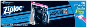 Ziploc Slider Storage Gallon Bag, Great for Grab-and-go Snacking, Tailgating or homegating, 20 Count- NFL North Carolina Panthers