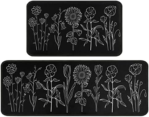 Znutrce Farmhouse Flower Kitchen Mats for Floor Set of 2,Anti Fatigue Mats for Kitchen Floor,Comfort Standing Floral Kitchen Rugs and Mat,Non-Slip Washable Cushioned Anti Fatigue Rug.17"X47"+17"X30"